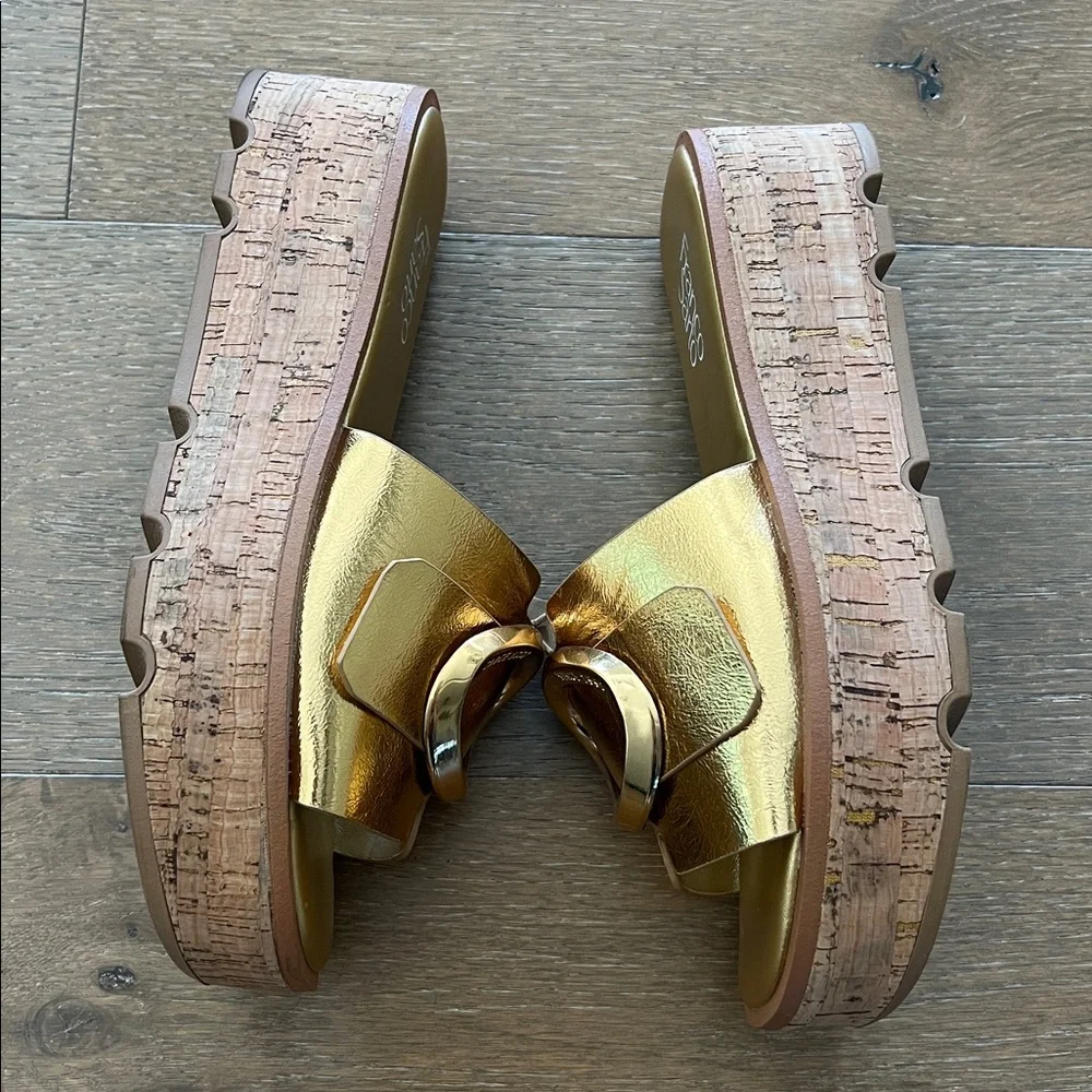 Franco Sarto Gold Metallic Platform Slide Sandals